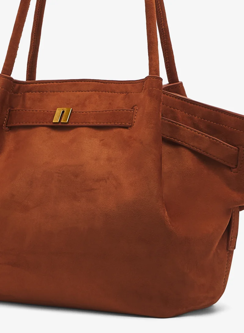 ELLA Brown Structured Suede Tote Bag With Gold Accent for Women | Best Price UAE